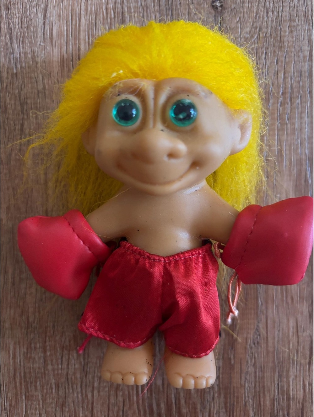 Troll Doll Boxer Troll Yellow Hair Bright Green Eyes Red Trunks Gloves 5” VGC!